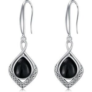 02-Black Onyx Celtic Knot Filigree 925 Silver Infinity Earrings